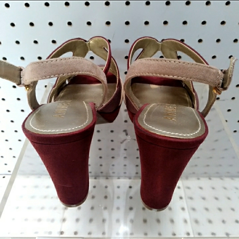 Anne Klein Women Burgundy Sandals Suede Straps Block Chunky Platform Heel Pump - Picture 9 of 12